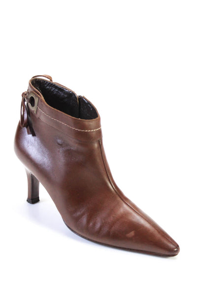 Salvatore Ferragamo Womens Leather Pointed Toe Zip Up Ankle Booties Brown Size 5