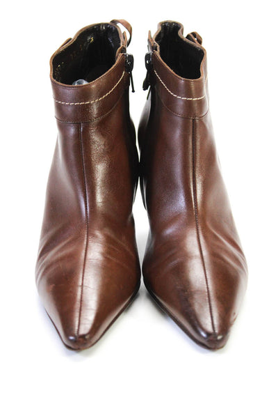 Salvatore Ferragamo Womens Leather Pointed Toe Zip Up Ankle Booties Brown Size 5