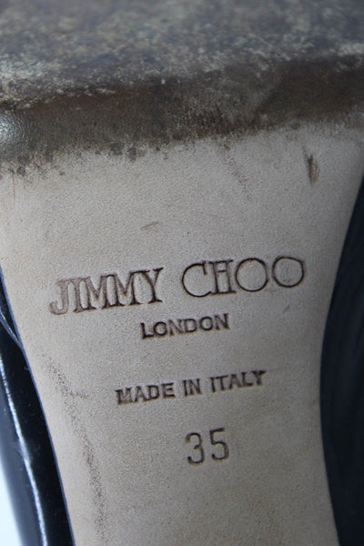 Jimmy Choo Womens Patent Leather Open Toe Slingback Heels Black Size 35 5