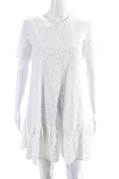 Milly Womens Cotton Embroidered Round Neck Short Sleeve Dress White Size 0