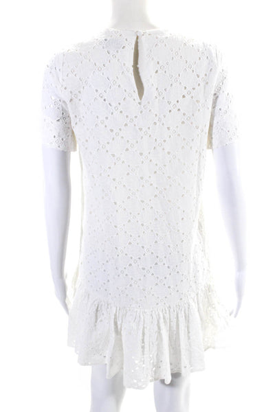 Milly Womens Cotton Embroidered Round Neck Short Sleeve Dress White Size 0