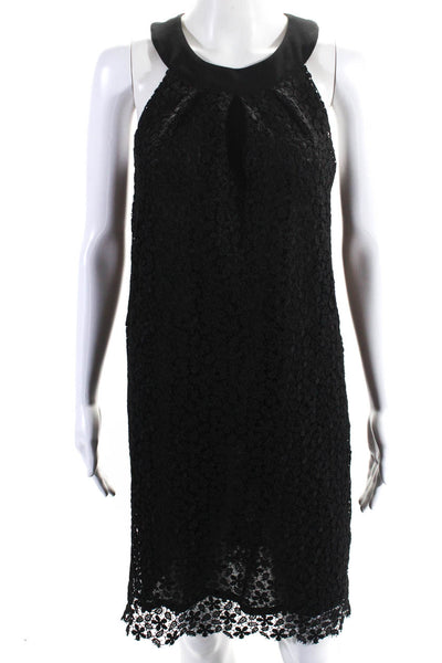 Blue Les Copains Womens Embroidered Round Neck Sleeveless Dress Black Size 40