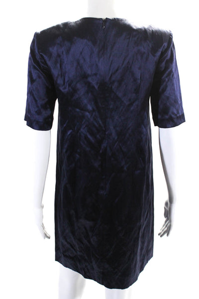 Marni Womens Silk Blend Beaded Round Neck Short Sleeve Dress Navy Size 40