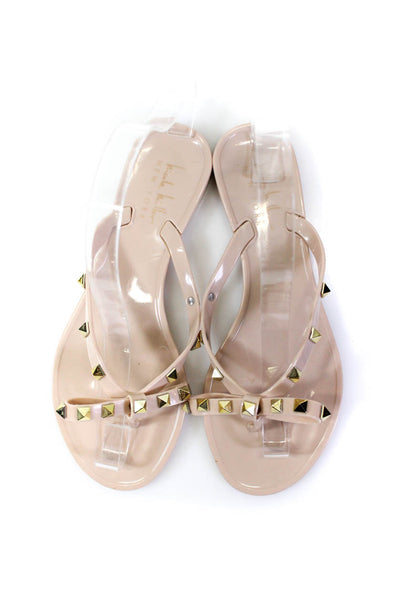 Nicole Miller Womens Studded Bow Thong Slide On Sandals Beige Size 37 7