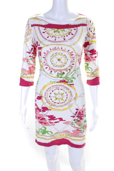 Barbara Gerwit Womens Long Sleeve Abstract Print Dress White Size Medium