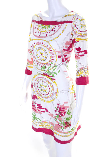 Barbara Gerwit Womens Long Sleeve Abstract Print Dress White Size Medium