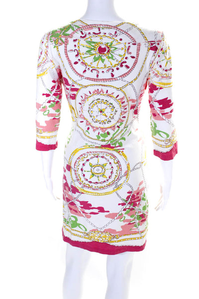 Barbara Gerwit Womens Long Sleeve Abstract Print Dress White Size Medium