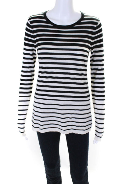 Vince Womens Long Sleeve Striped Crew Neck Sweater Silk White Black Size Small