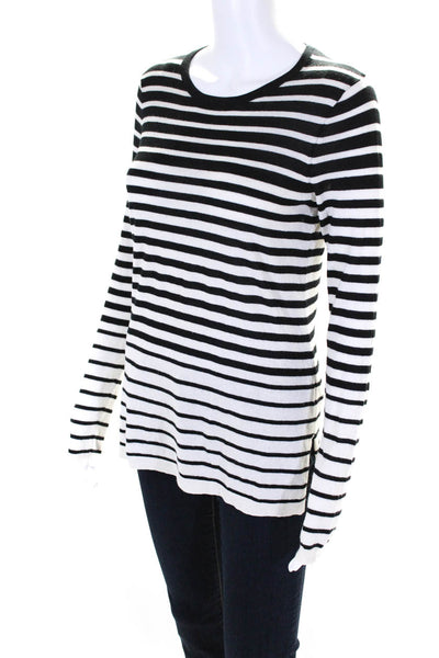 Vince Womens Long Sleeve Striped Crew Neck Sweater Silk White Black Size Small