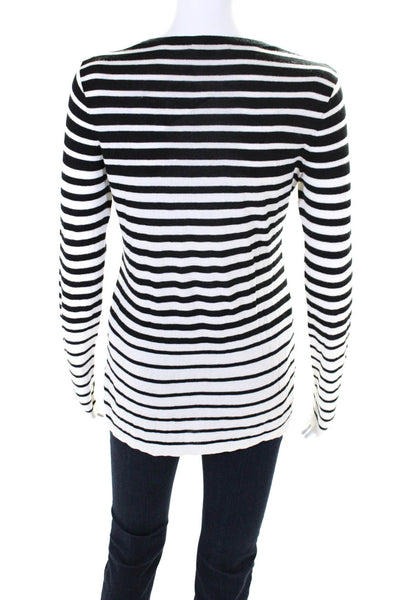 Vince Womens Long Sleeve Striped Crew Neck Sweater Silk White Black Size Small