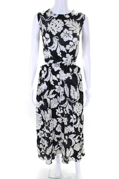 MNG Womens Floral Print Cut Out Waist Sleeveless Maxi Dress Black White Size 10