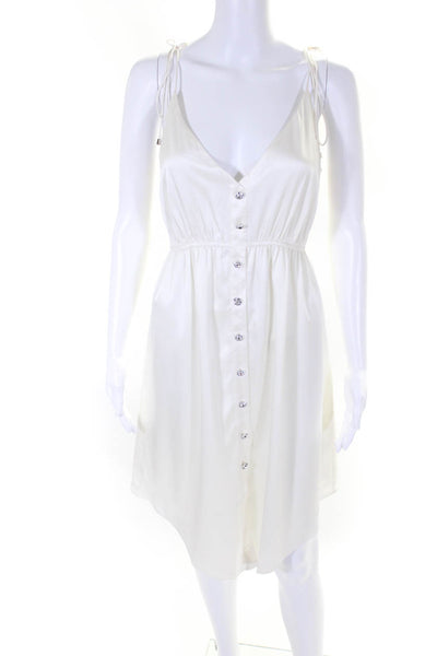 Retrofete Womens Button Down V Neck Sleeveless Dress Silk White Size Medium