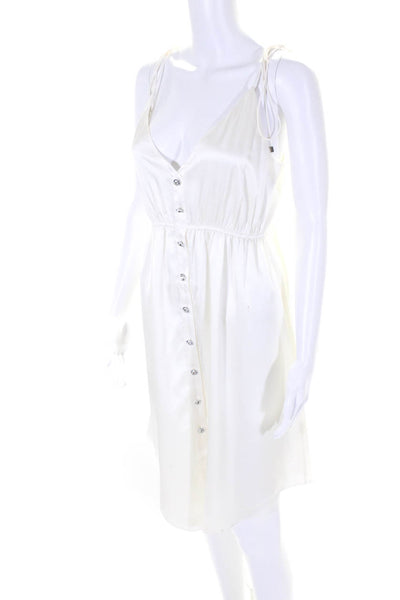 Retrofete Womens Button Down V Neck Sleeveless Dress Silk White Size Medium