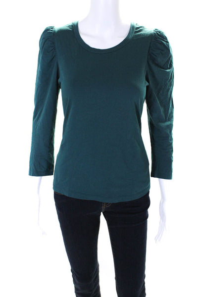 ALC Womens Long Sleeve Scoop Neck Puff Sleeve Top Green Size Small