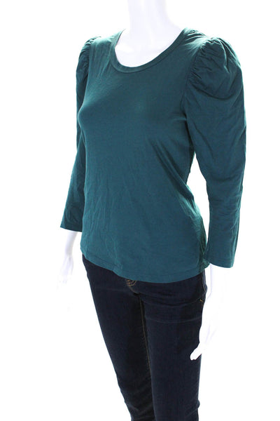 ALC Womens Long Sleeve Scoop Neck Puff Sleeve Top Green Size Small