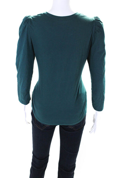 ALC Womens Long Sleeve Scoop Neck Puff Sleeve Top Green Size Small