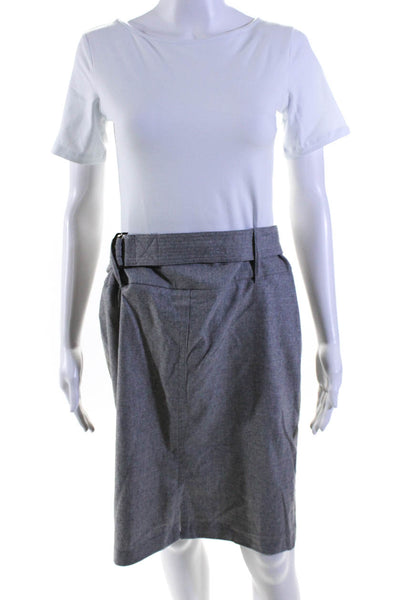 Max Mara Womens Wool D-Ring Wrapped Belted Zipped Straight Skirt Gray Size 10