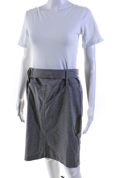 Max Mara Womens Wool D-Ring Wrapped Belted Zipped Straight Skirt Gray Size 10