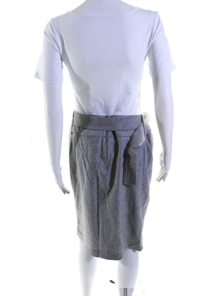 Max Mara Womens Wool D-Ring Wrapped Belted Zipped Straight Skirt Gray Size 10