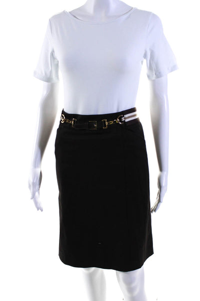 'S Max Mara Womens Cotton Back Zip Buckled Striped Straight Skirt Brown Size 12