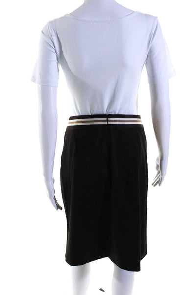 'S Max Mara Womens Cotton Back Zip Buckled Striped Straight Skirt Brown Size 12