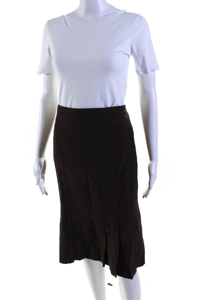 Luca Luca Womens Darted Pleated Hem Back Zip Hook & Eye Skirt Brown Size EUR48