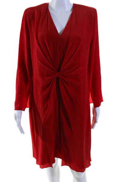 Giorgio Armani Womens Silk V-Neck Knot Layered Long Sleeve Dress Red Size EUR48