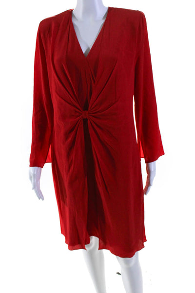 Giorgio Armani Womens Silk V-Neck Knot Layered Long Sleeve Dress Red Size EUR48