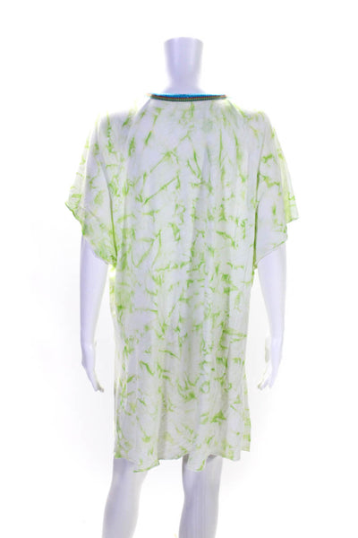 Pitusa Womens Tie Dye Print V Neck Dress Green White Cotton Size One Size