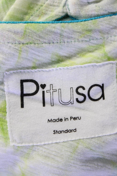 Pitusa Womens Tie Dye Print V Neck Dress Green White Cotton Size One Size