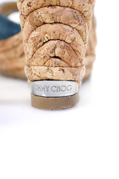 Jimmy Choo Womens Suede Peep Toe Ankle Strap Platform Wedges Blue Size 5.5