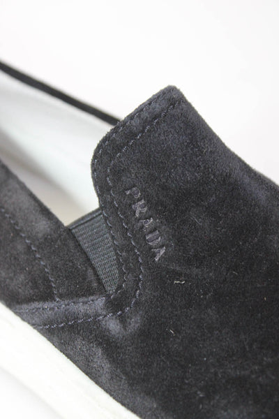 Prada Womens Suede Slip On Causal Flat Sneakers Black Size 6