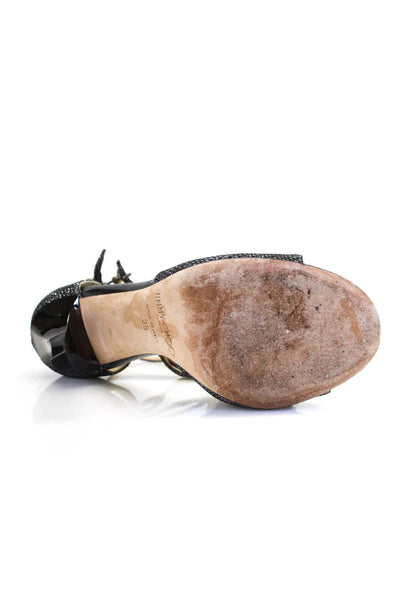 Jimmy Choo Womens Leather Peep Toe Glittery Strappy Heels Silver Size 5
