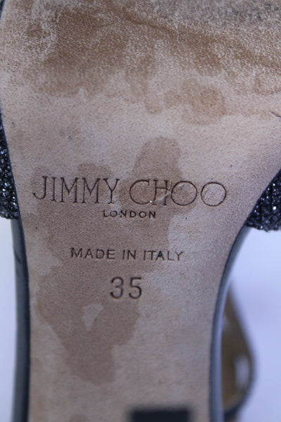Jimmy Choo Womens Leather Peep Toe Glittery Strappy Heels Silver Size 5