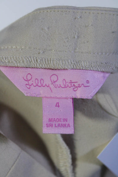 Lilly Pulitzer Womens Stretch High Rise Zip Up Slim Cut Pants Beige Size 4