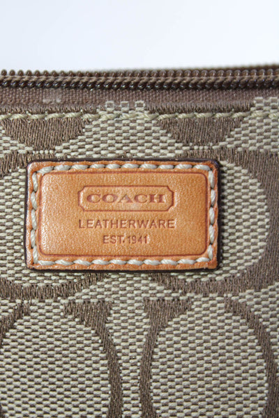 Coach Womens Canvas Monogram Zip Top Small Brown Wristlet Wallet