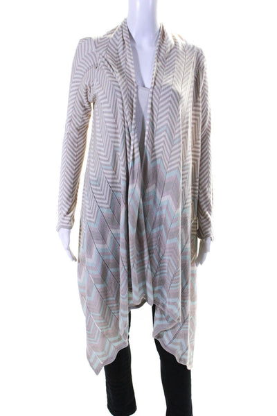 Zoe Couture Womens Silk Cashmere Striped Draped Cardigan Sweater Beige Size XS