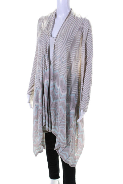 Zoe Couture Womens Silk Cashmere Striped Draped Cardigan Sweater Beige Size XS