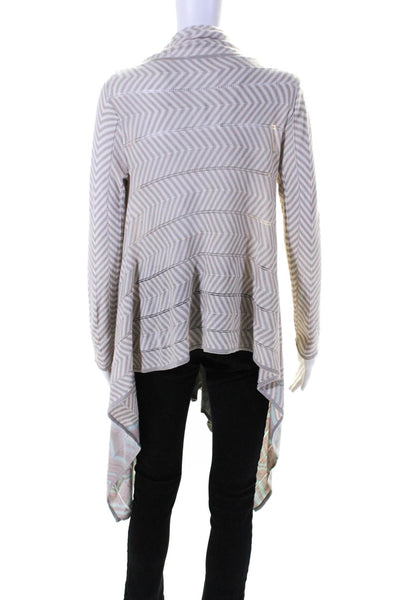 Zoe Couture Womens Silk Cashmere Striped Draped Cardigan Sweater Beige Size XS