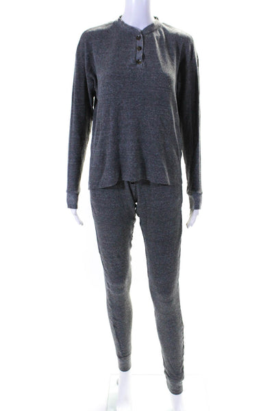 Donni Womens Waffle Knit Long Sleeve 2 Piece Loungewear Set Gray Size XS