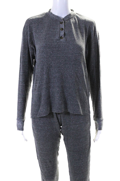 Donni Womens Waffle Knit Long Sleeve 2 Piece Loungewear Set Gray Size XS