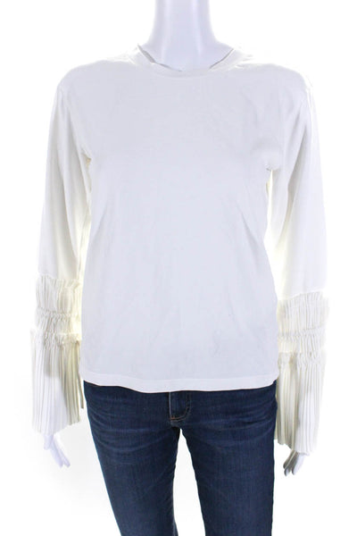 3.1 Phillip Lim Womens White Cotton Crew Neck Bell Long Sleeve Blouse Top SizeXS