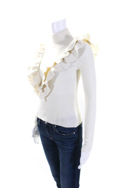 Cinq à Sept Womens White Wool Blend Ruffle Turtleneck Sweater Top Size XS