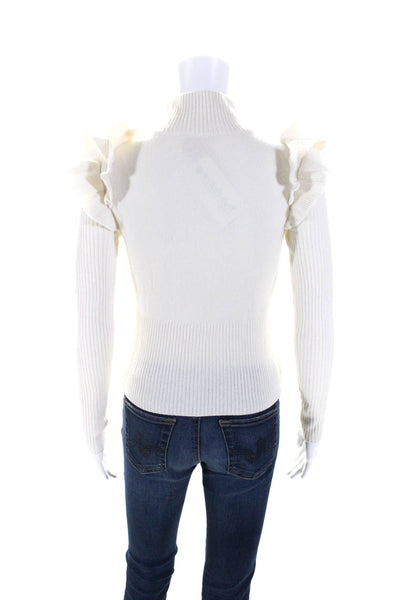 Cinq à Sept Womens White Wool Blend Ruffle Turtleneck Sweater Top Size XS