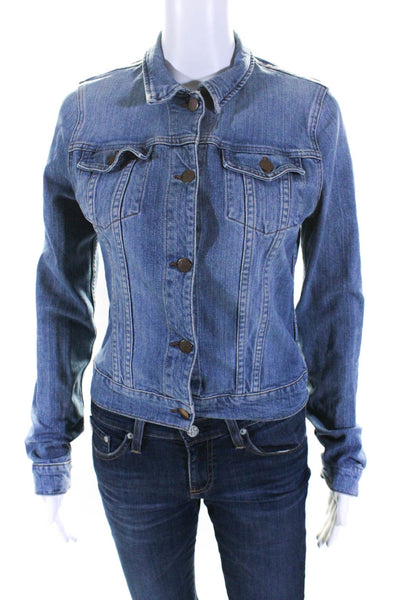 J Brand Womens Blue Medium Wash Collar Long Sleeve Denim Jacket Size S