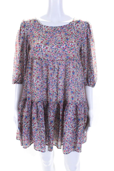 BB Dakota Steve Madden Womens Multicolor Floral Scoop Neck Tiered Dress Size XS