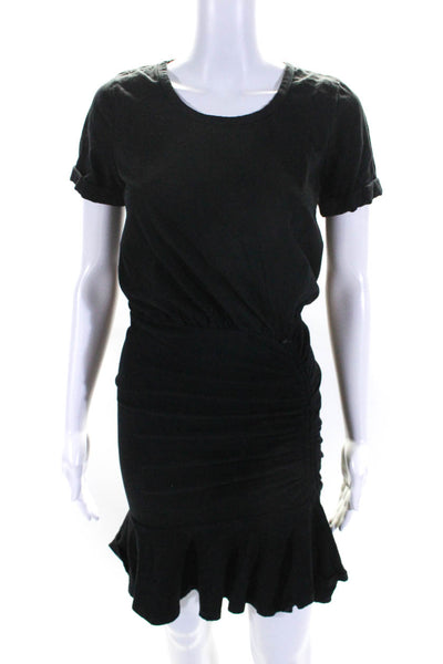 Veronica Beard Womens Black Crew Neck Short Sleeve Ruched Bodycon Dress Size XS