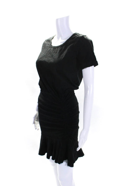 Veronica Beard Womens Black Crew Neck Short Sleeve Ruched Bodycon Dress Size XS