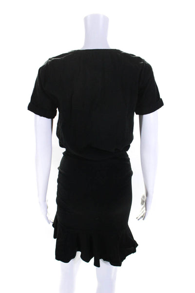 Veronica Beard Womens Black Crew Neck Short Sleeve Ruched Bodycon Dress Size XS