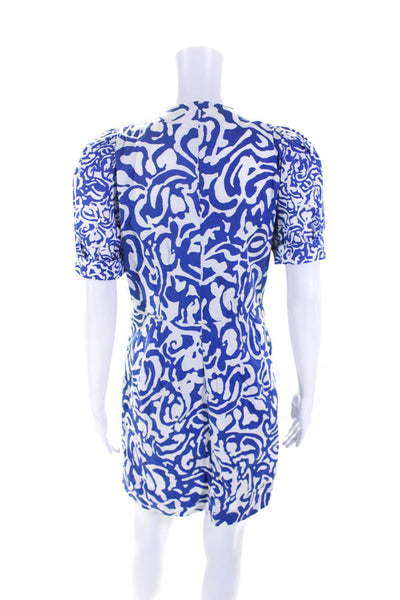 Tanya Taylor Womens Puffy Short Sleeves Button Down Dress Blue White Size 6